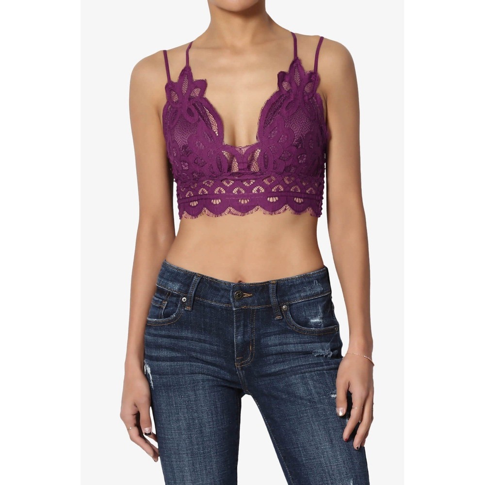Crochet Lace Bralette Zenana Removable Pads‎ Cross Back 1X